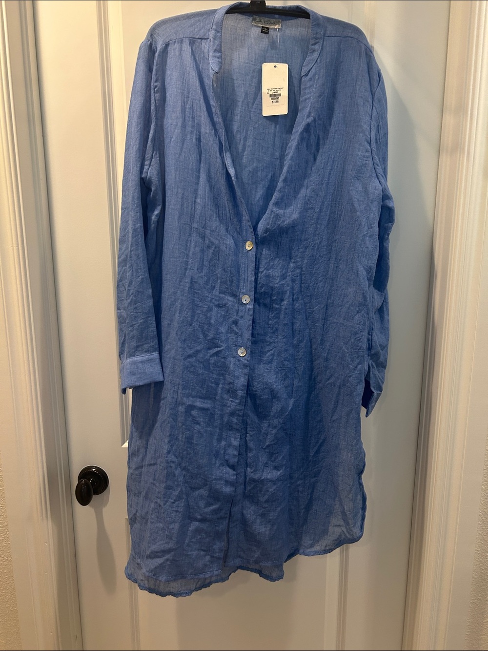 Lightweight Blue Button-Front Women’s Coverup Shirt - J Valdi